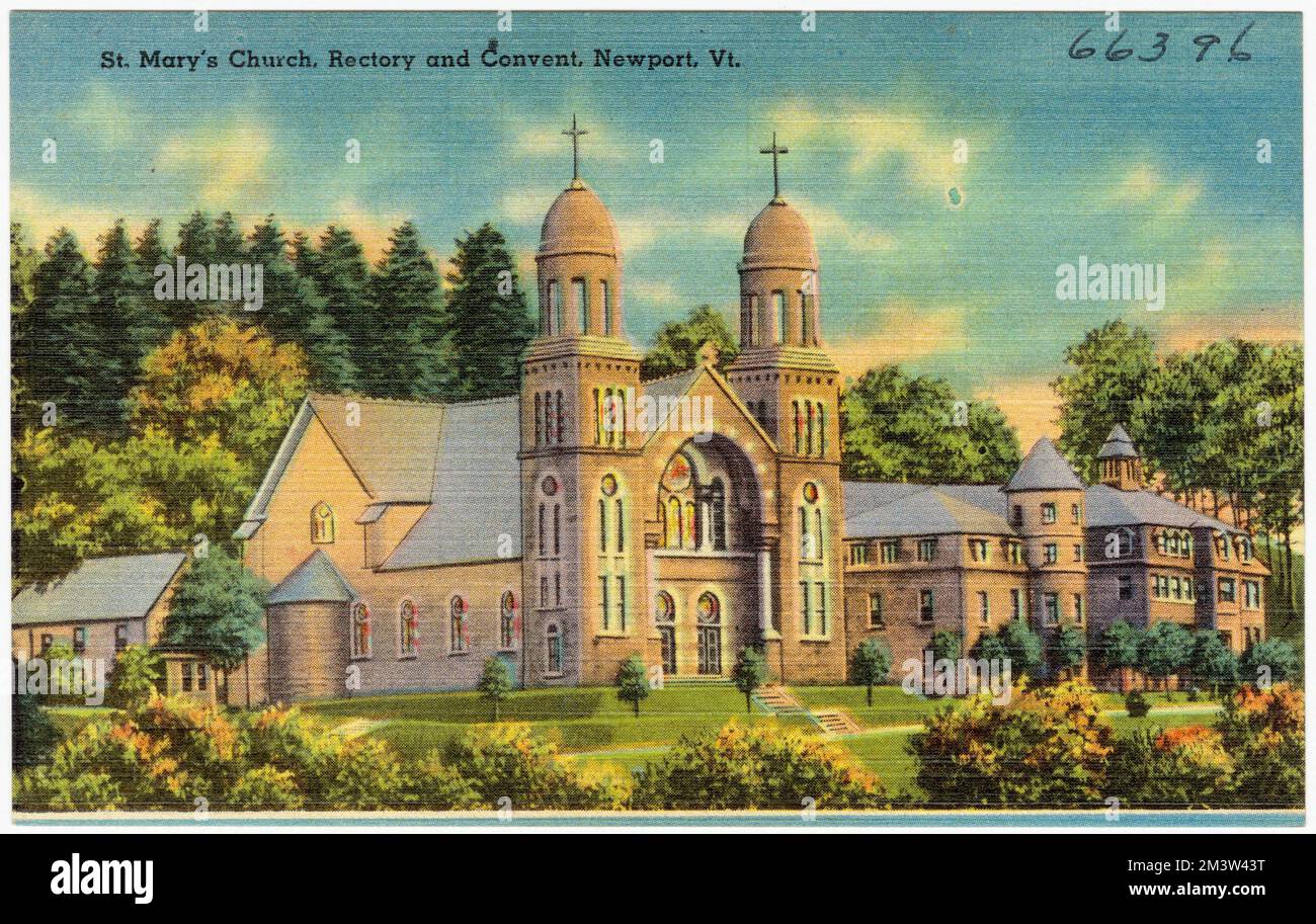 St. Marienkirche, Pfarrhaus und Kloster, Newport, Vt. , Kirchen, Tichnor Brothers Collection, Postkarten der Vereinigten Staaten Stockfoto