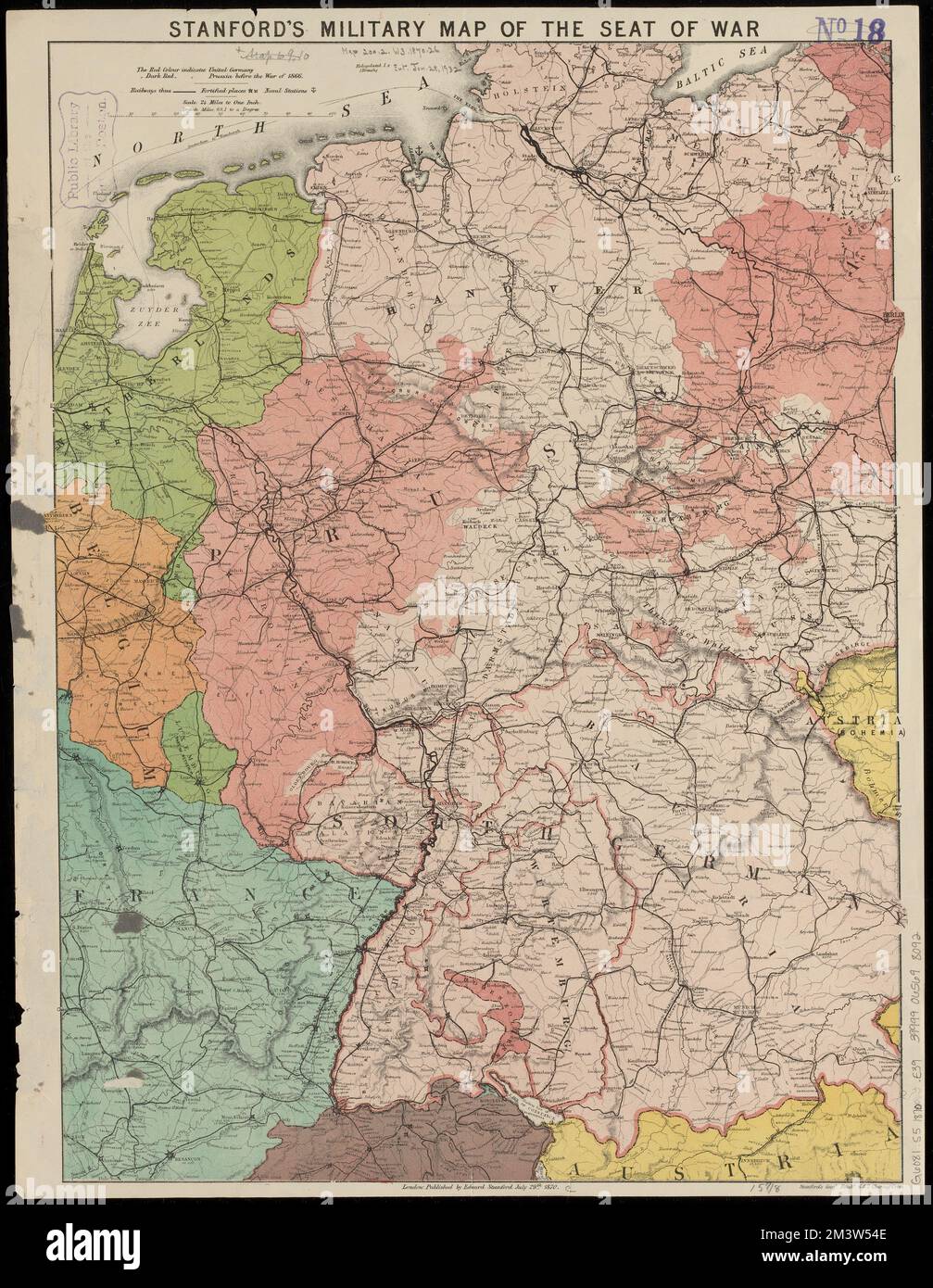 Stanfords Militärkarte vom Kriegssitz, Austro-preußischer Krieg, 1866, Landkarten, Deutschland, Grenzen, Karten, Europa, Zentral, Karten Norman B. Leventhal Kartenzentrum Sammlung Stockfoto