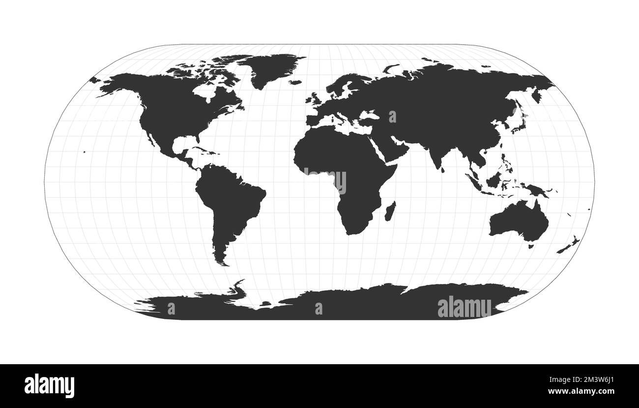 Karte der Welt. Eckert III-Projektion. Globus mit Breiten- und Längengrad-Netz. Weltkarte auf Meridianen und Parallelen Hintergrund. Vektorabbildung. Stock Vektor