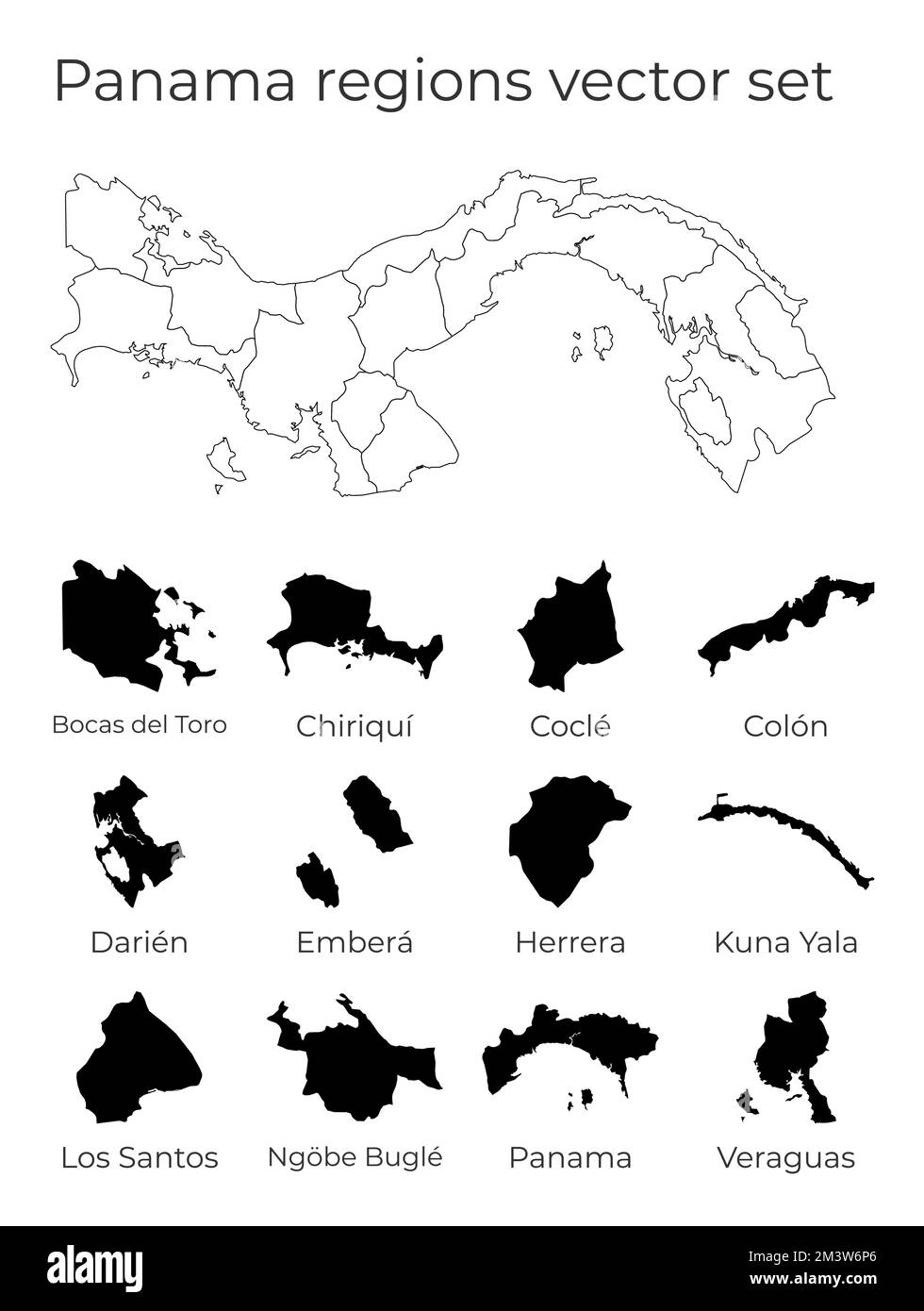 Panamakarte mit Formen von Regionen. Leere Vektorkarte des Landes mit Regionen. Grenzen des Landes für Ihre Infografik. Vektordarstellung. Stock Vektor