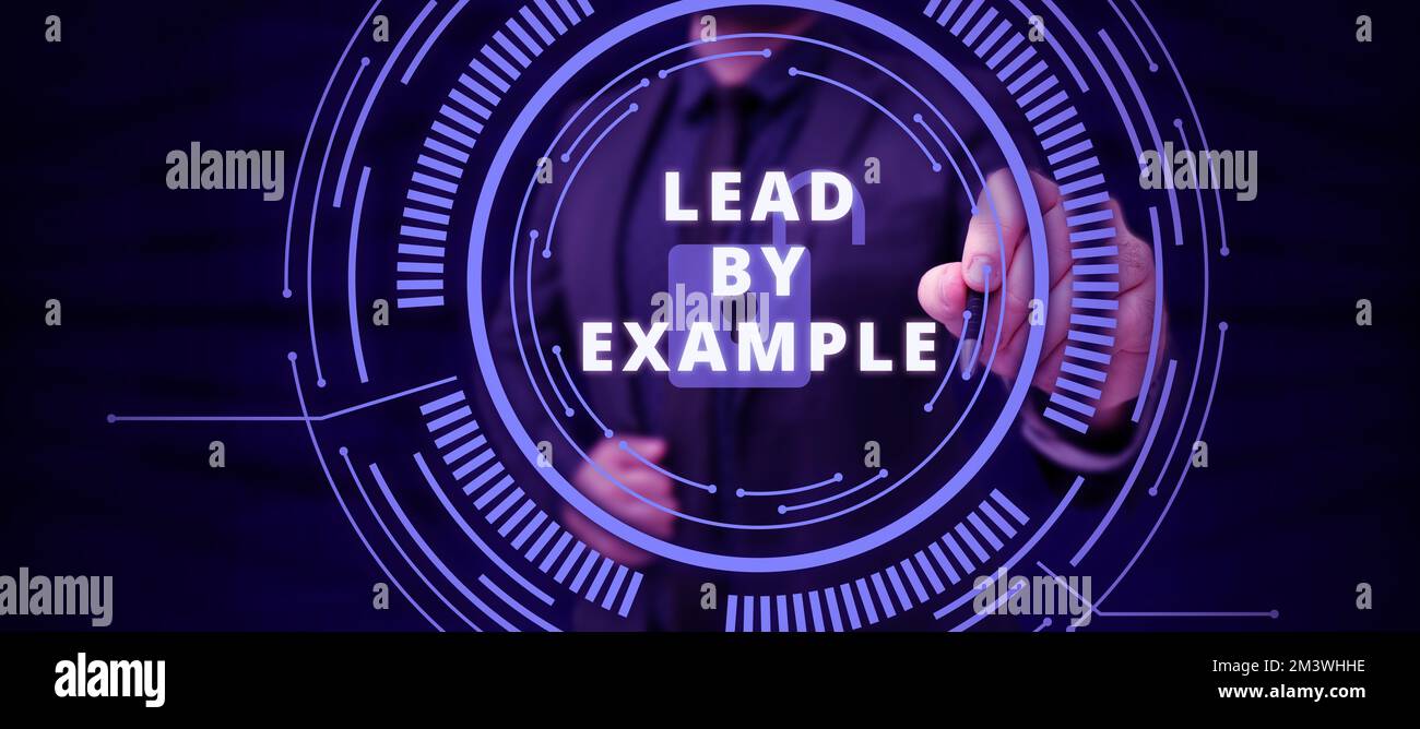 Text, der Inspiration zeigt, mit gutem Beispiel vorangehen. Das Wort für Be a Mentor Leader Befolgen Sie die Regeln Geben Sie Beispiele Coach Stockfoto