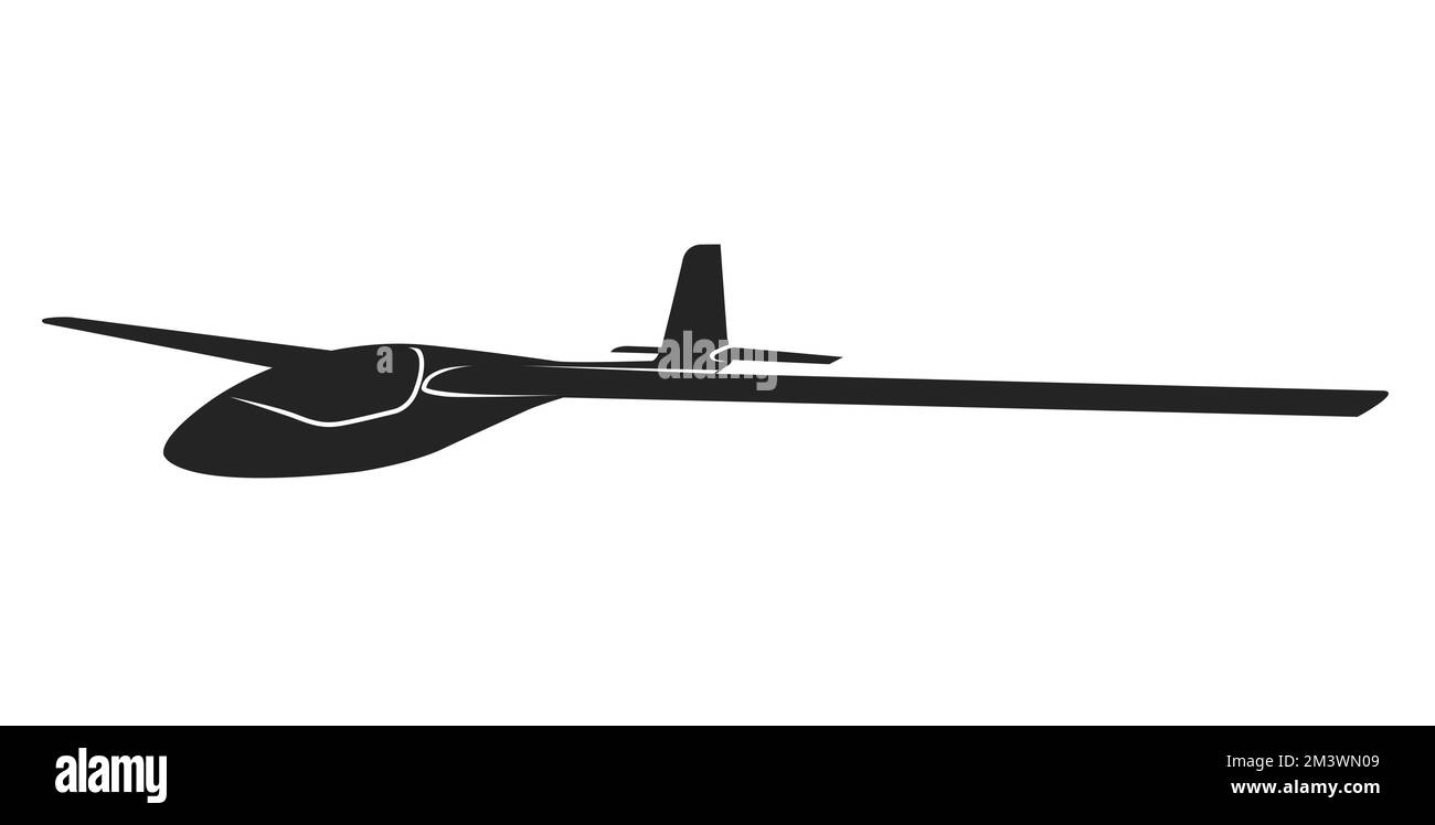 Segelflugzeug-Silhouette, nicht motorbetriebenes Flugzeug, Seitenansicht, Vektor Stock Vektor