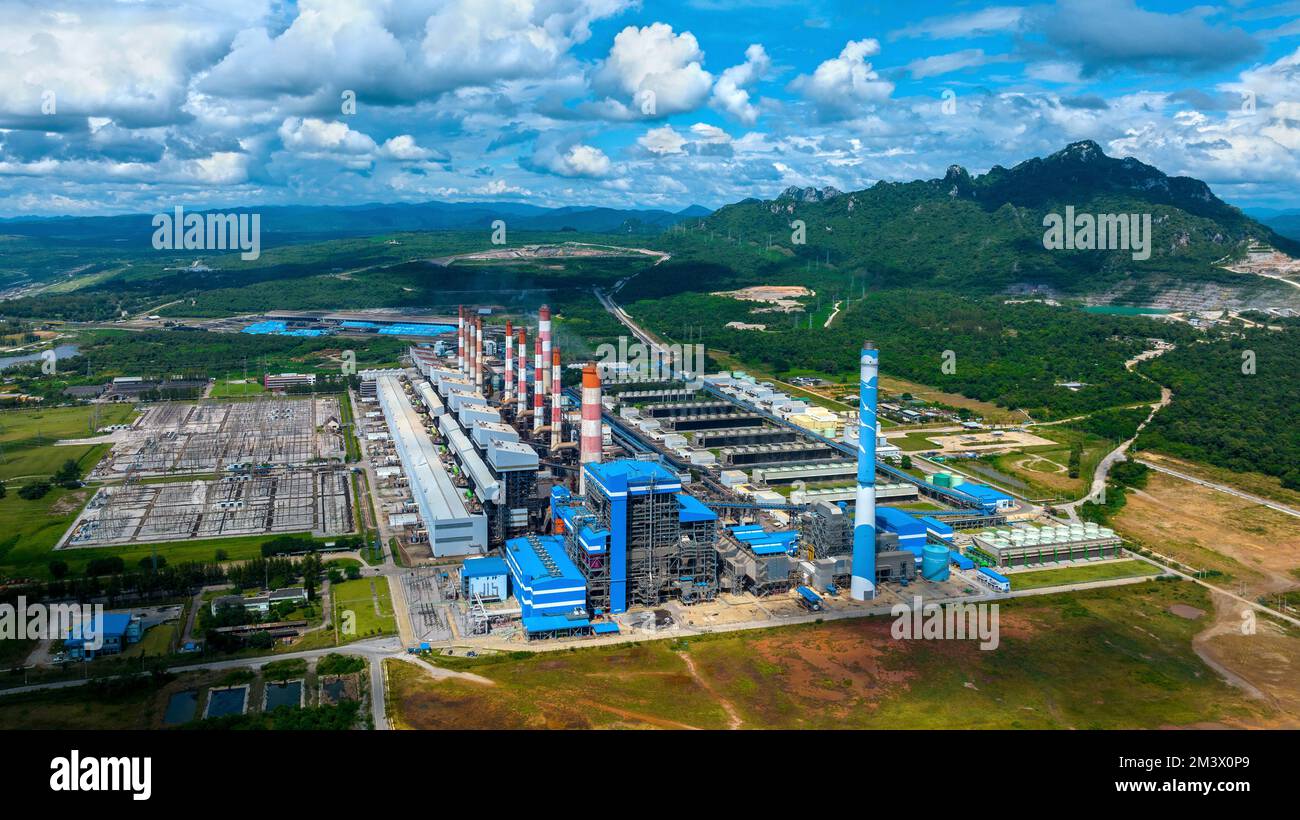 Luftaufnahme des Kohlekraftwerks. Stockfoto