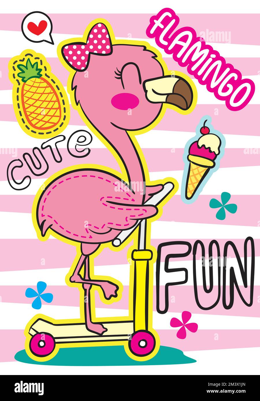 Niedliche Flamingo-Illustration für Kinder-T-Shirt-Design Stock Vektor