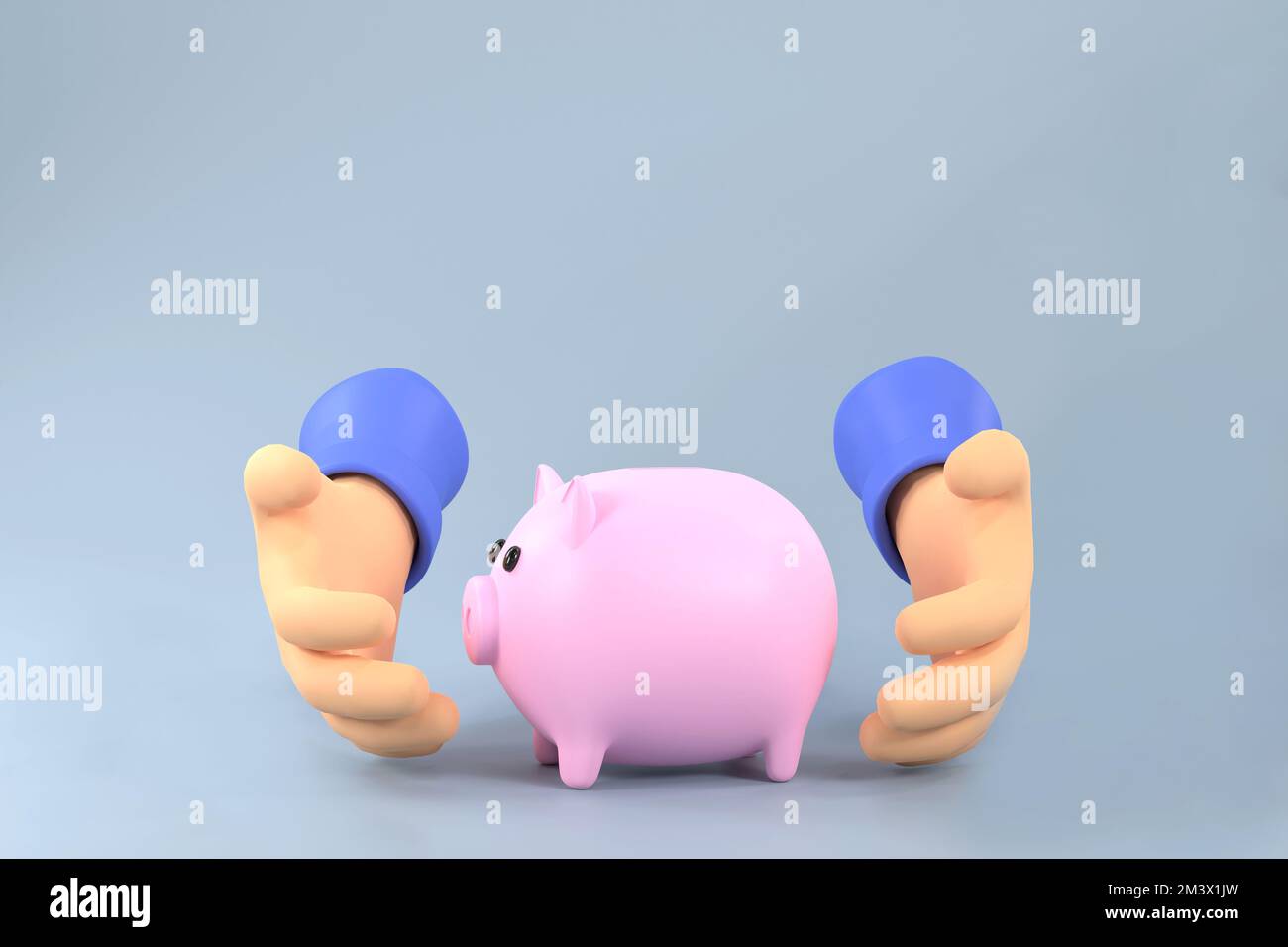 3D. Hände zittern mit rosa Sparschwein, sparen und investieren für zukünftiges Wachstum. Stockfoto