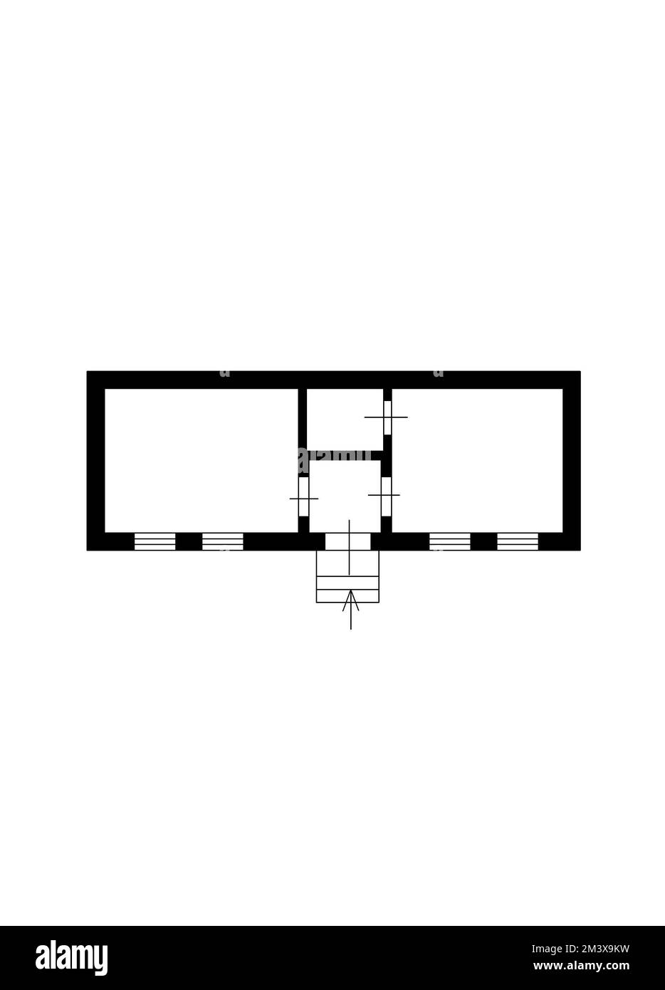 Skizzieren Sie die 2D-Darstellung des Grundrisses. Grundriss 2D mit Möbeln. Grundriss. Apartmentplan mit Bauelementen. Hausprojekt. Stockfoto