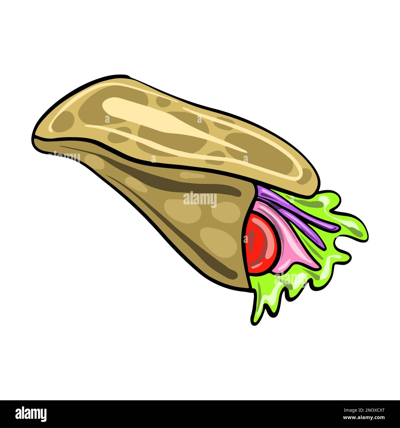 Vektordarstellung mexikanische Tortilla tamale mit Schinken im süßen Cartoon-Stil. Traditionelles mexikanisches Gericht. Stock Vektor