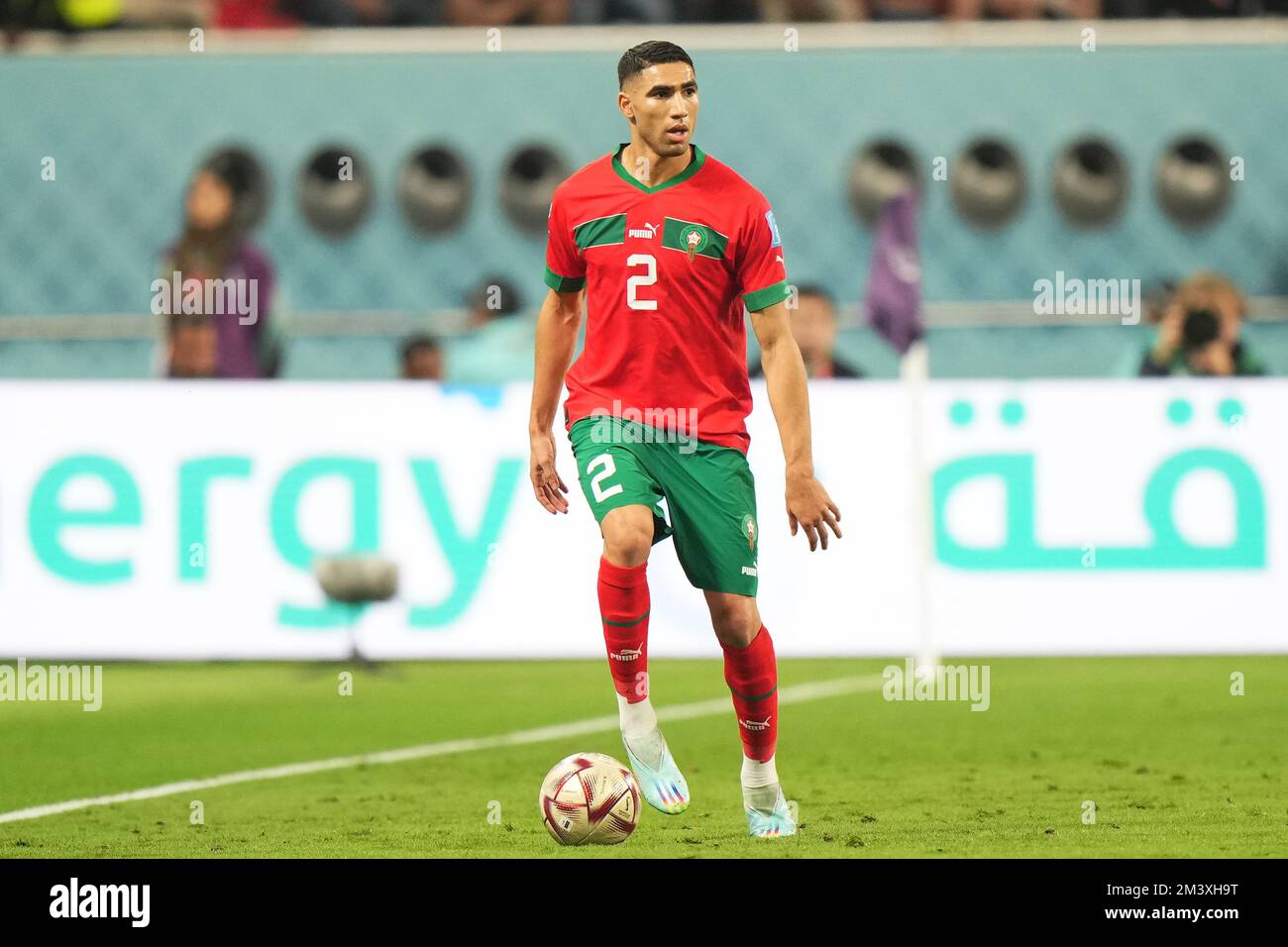 Achraf Hakimi aus Marokko spielte während des FIFA-Weltmeisterschafts-2022-Spiels Katar, Play-off-Fort auf dem dritten Platz zwischen Japan und Spanien, am 17. Dezember 2022 im Khalifa International Stadium in Doha, Katar. (Foto: Bagu Blanco / PRESSIN) Stockfoto