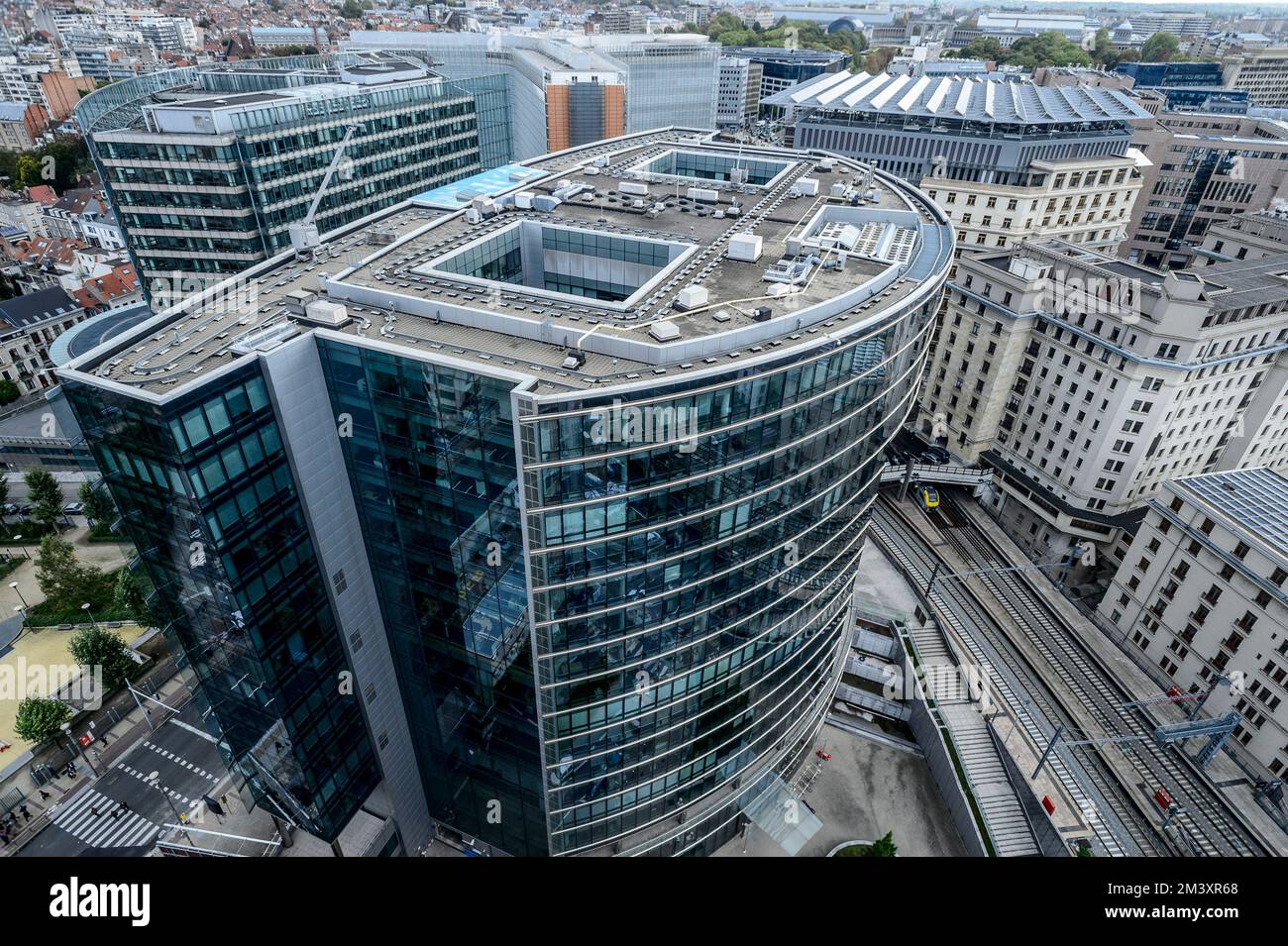 Blick auf die Dächer des europäischen Raumes in Brüssel. Vue sur le quartier europeen a Bruxelles. Lex - Residence Palace Credit: JMQuinet/Reporter Stockfoto