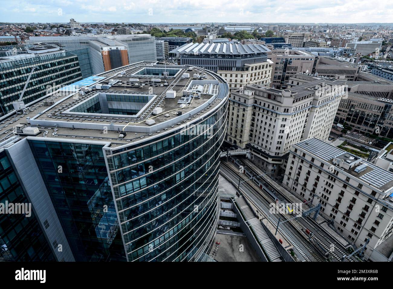 Blick auf die Dächer des europäischen Raumes in Brüssel. Vue sur le quartier europeen a Bruxelles. Lex - Residence Palace Credit: JMQuinet/Reporter Stockfoto