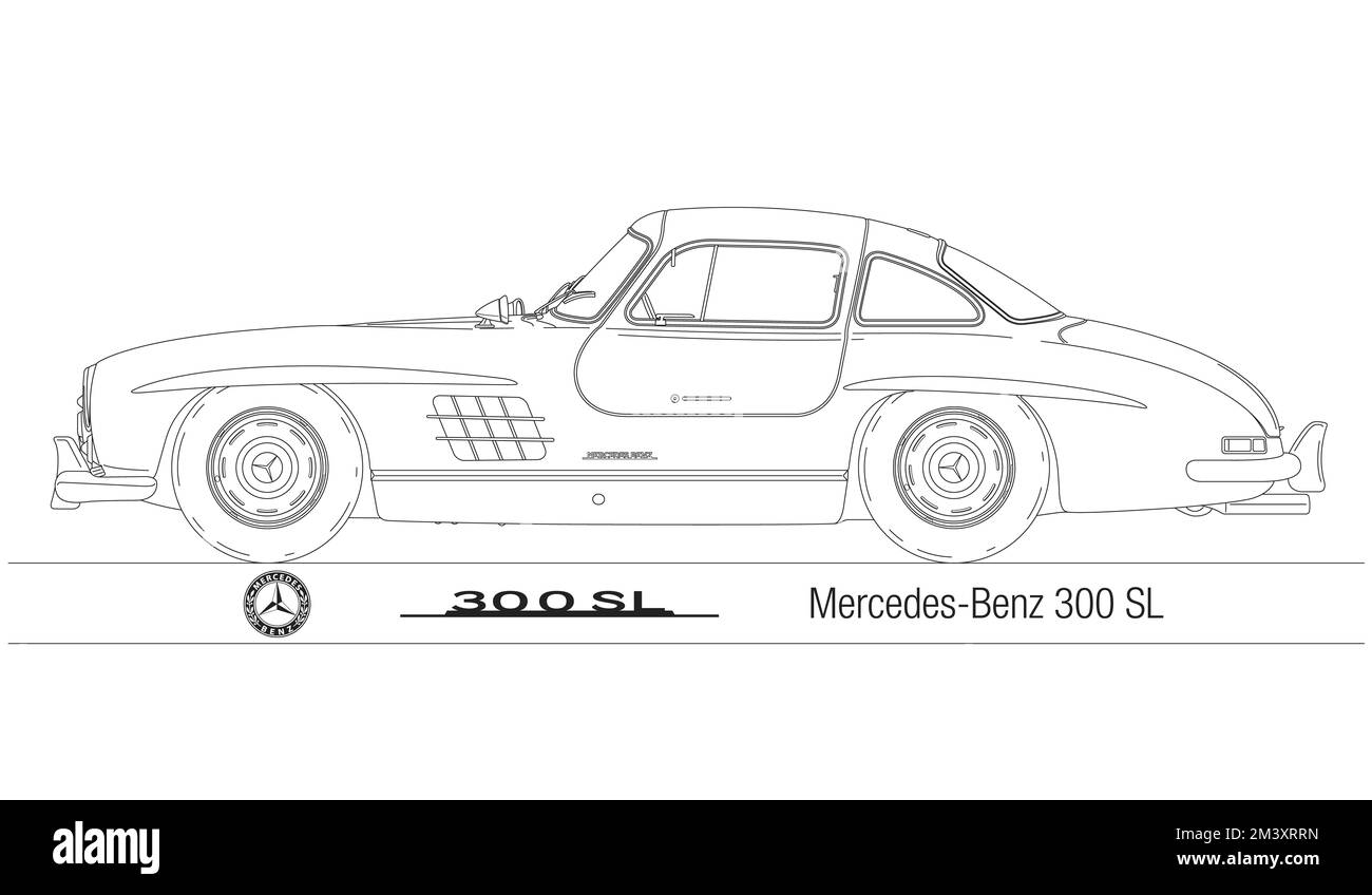 Deutschland, Jahr 1957, Mercedes Benz 300 SL berühmter Oldtimer, Illustration Stockfoto
