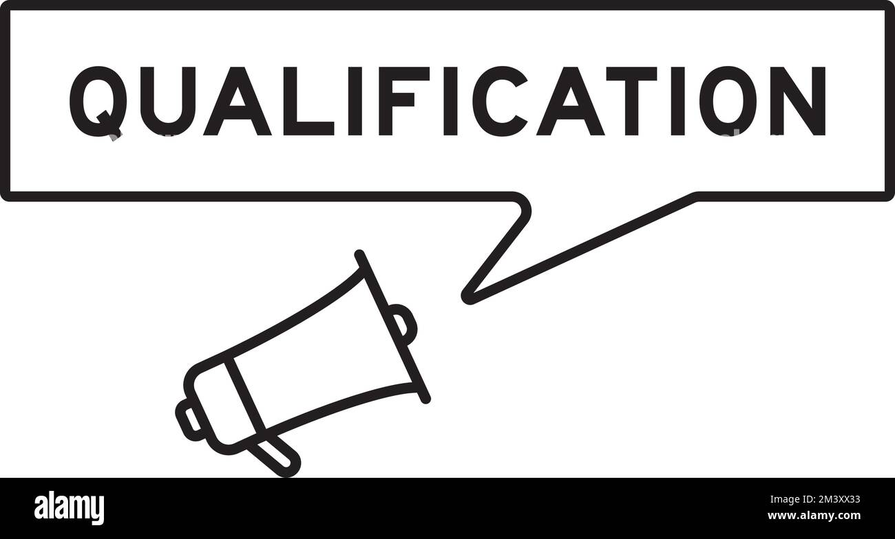 Megafon-Symbol mit Sprechblase in Wortqualifizierung auf weißem Hintergrund Stock Vektor