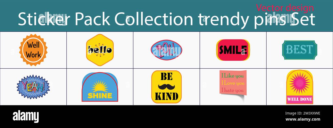 Sticker Pack Kollektion mit trendigen Pins Set mit coolen Patches Vektordesign Stock Vektor