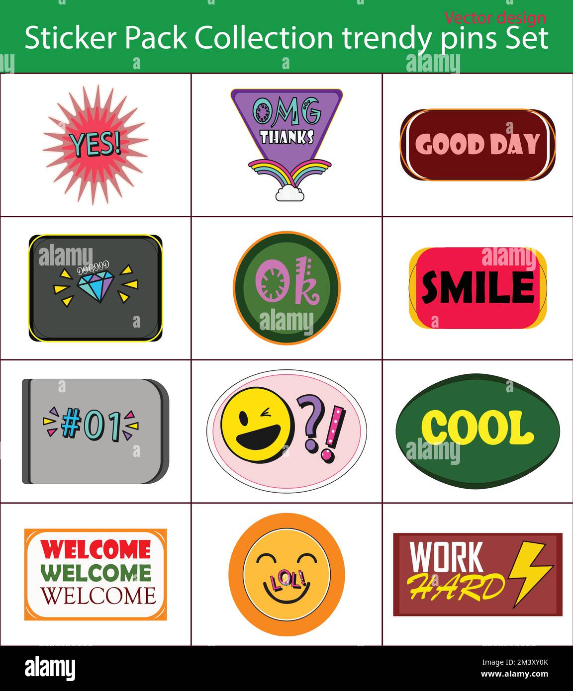 Sticker Pack Kollektion mit trendigen Pins Set mit coolen Patches Vektordesign Stock Vektor