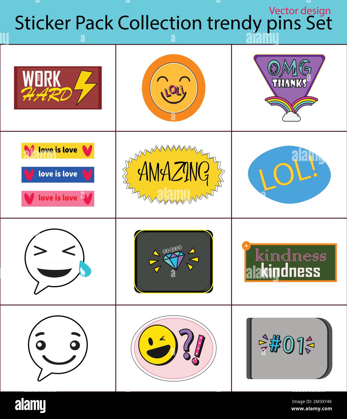 Sticker Pack Kollektion mit trendigen Pins Set mit coolen Patches Vektordesign Stock Vektor
