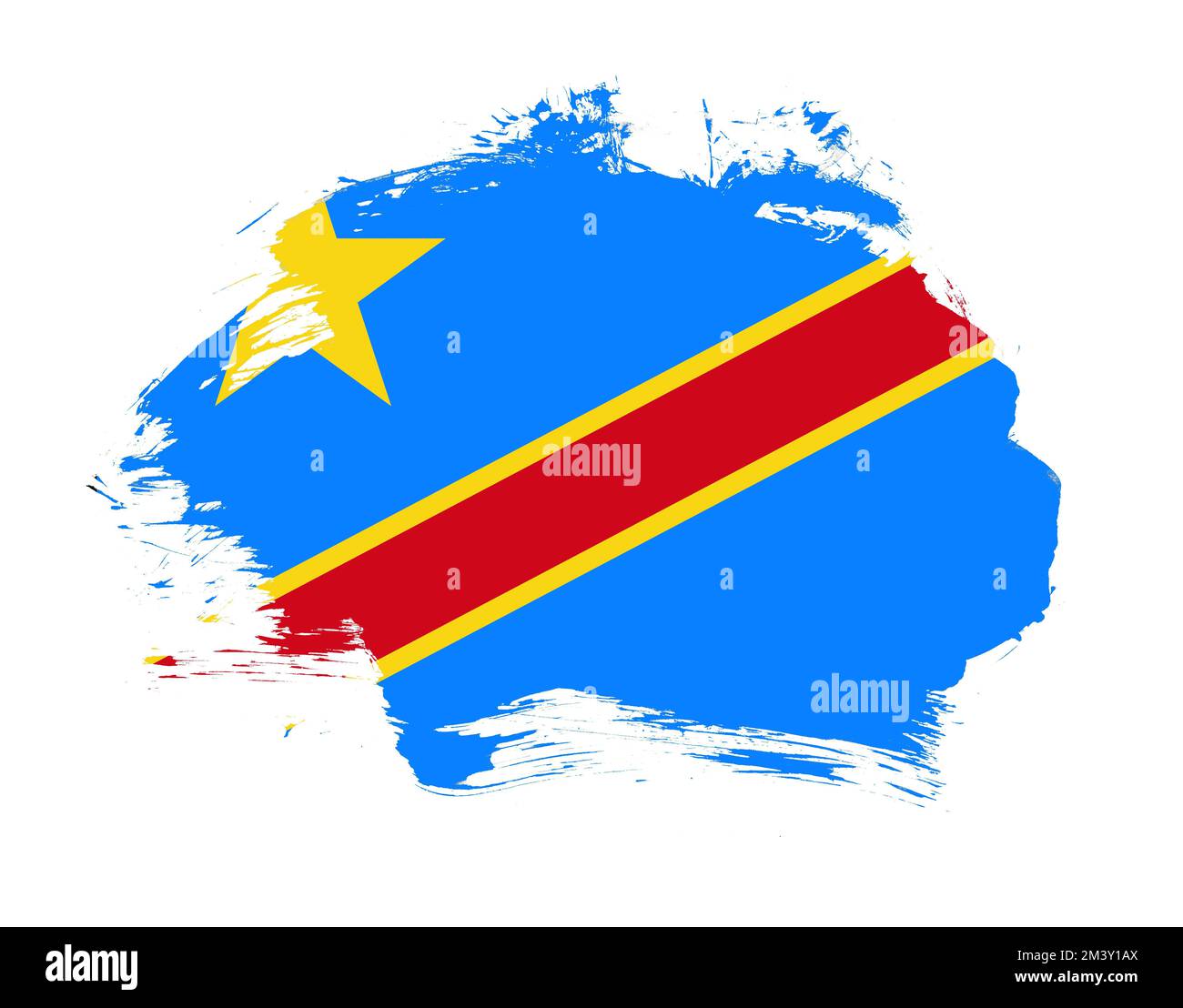 Die Flagge der Demokratischen republik kongo ist auf einem Hintergrund mit minimalem Pinselstrich gezeichnet Stockfoto