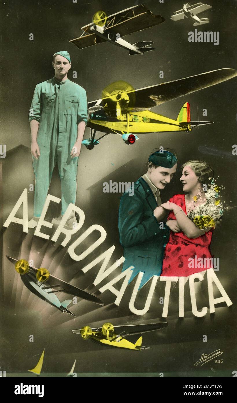 Aeroplani - Cartolina Aeronautica Stockfoto