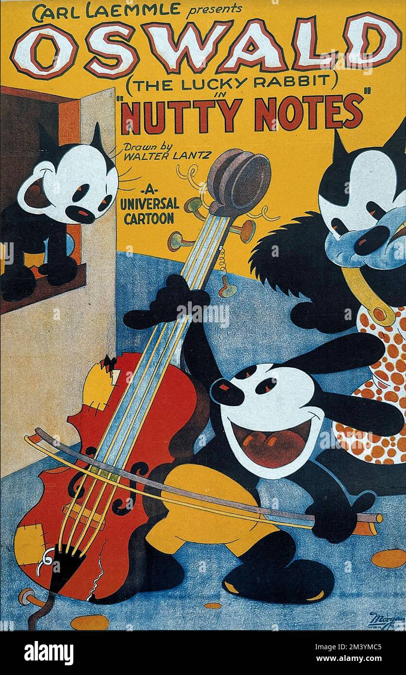 VERRÜCKTE NOTIZEN 1929 Universal Pictures Cartoon mit Oswald, dem Glückspilz Stockfoto