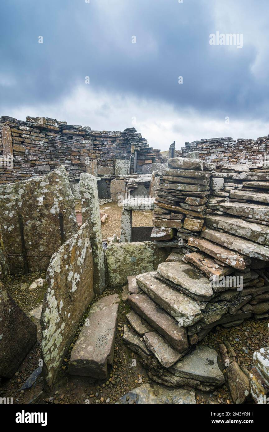 Iron Age Build Broch of Gurness, Orkney Islands, Vereinigtes Königreich Stockfoto