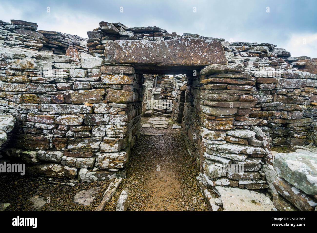 Iron Age Build Broch of Gurness, Orkney Islands, Vereinigtes Königreich Stockfoto