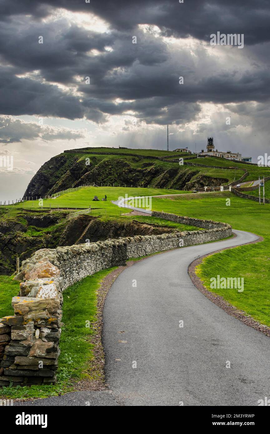 Der Leuchtturm von Sumburgh, Shetland Islands, Vereinigtes Königreich Stockfoto