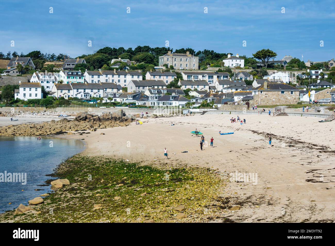 Überblicken Sie Hugh Town, St Mary's, Isles of Scilly, England, Großbritannien Stockfoto