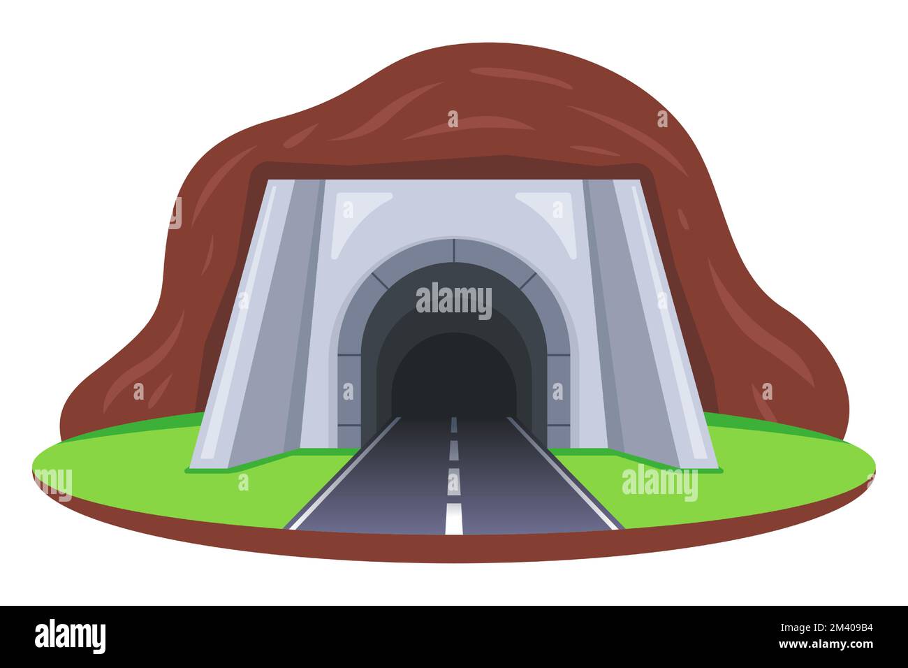 Ein Tunnel, der in den Berg eindringt. Abbildung eines flachen Vektors. Stock Vektor