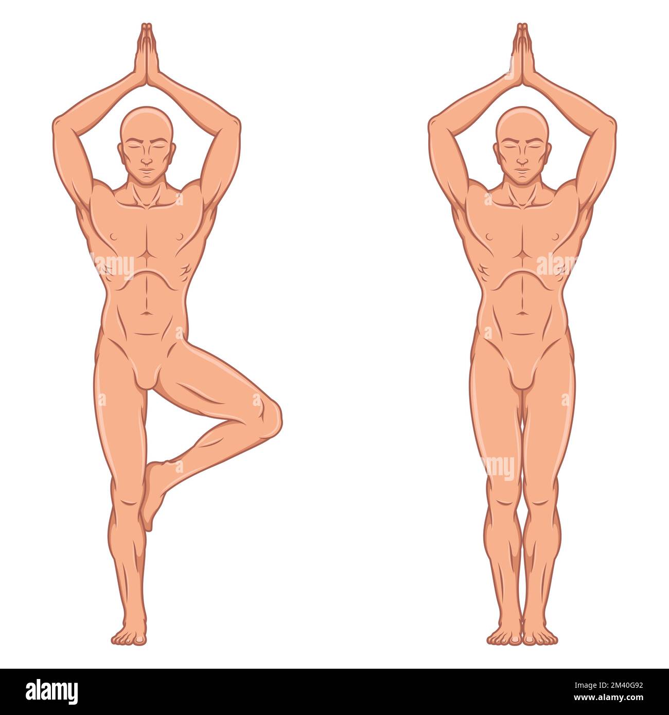 Vektordesign des Mannes, der Fitness und Pilates-Training macht, des Mannes meditiert Yoga Stock Vektor