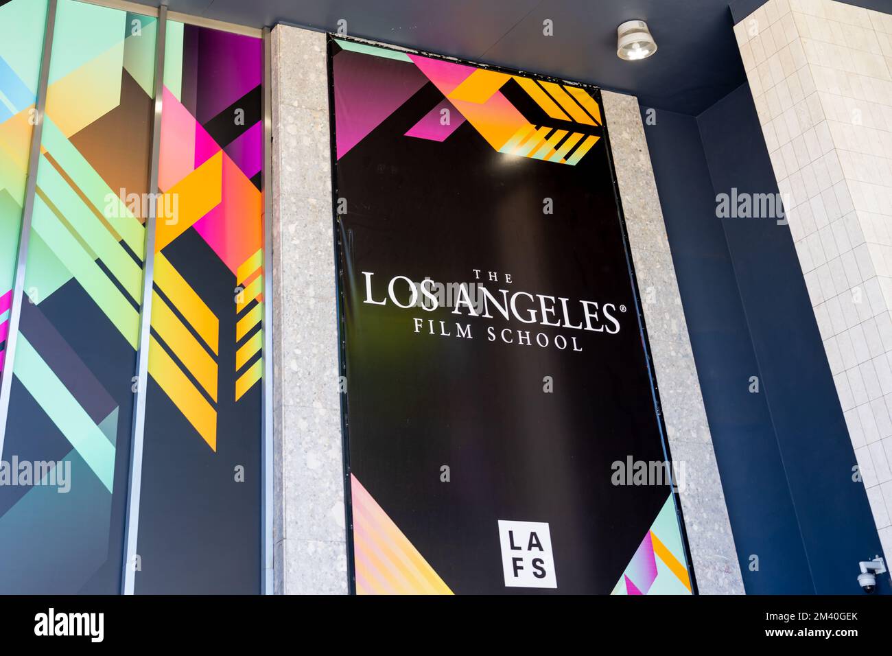Das Schild der Los Angeles Film School ist in Los Angeles, CA, USA zu sehen. Stockfoto