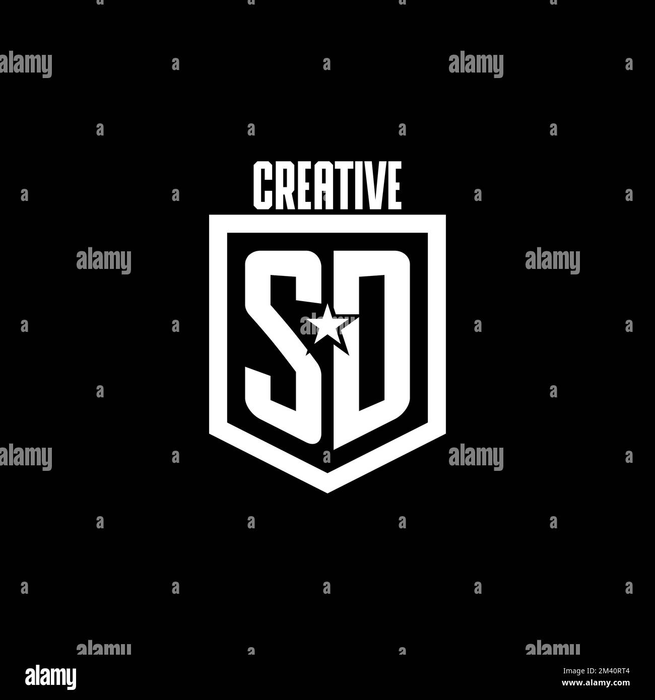 SD Erstmaliges Gaming-Logo mit Abschirmung und Star-Design-Inspiration Stock Vektor