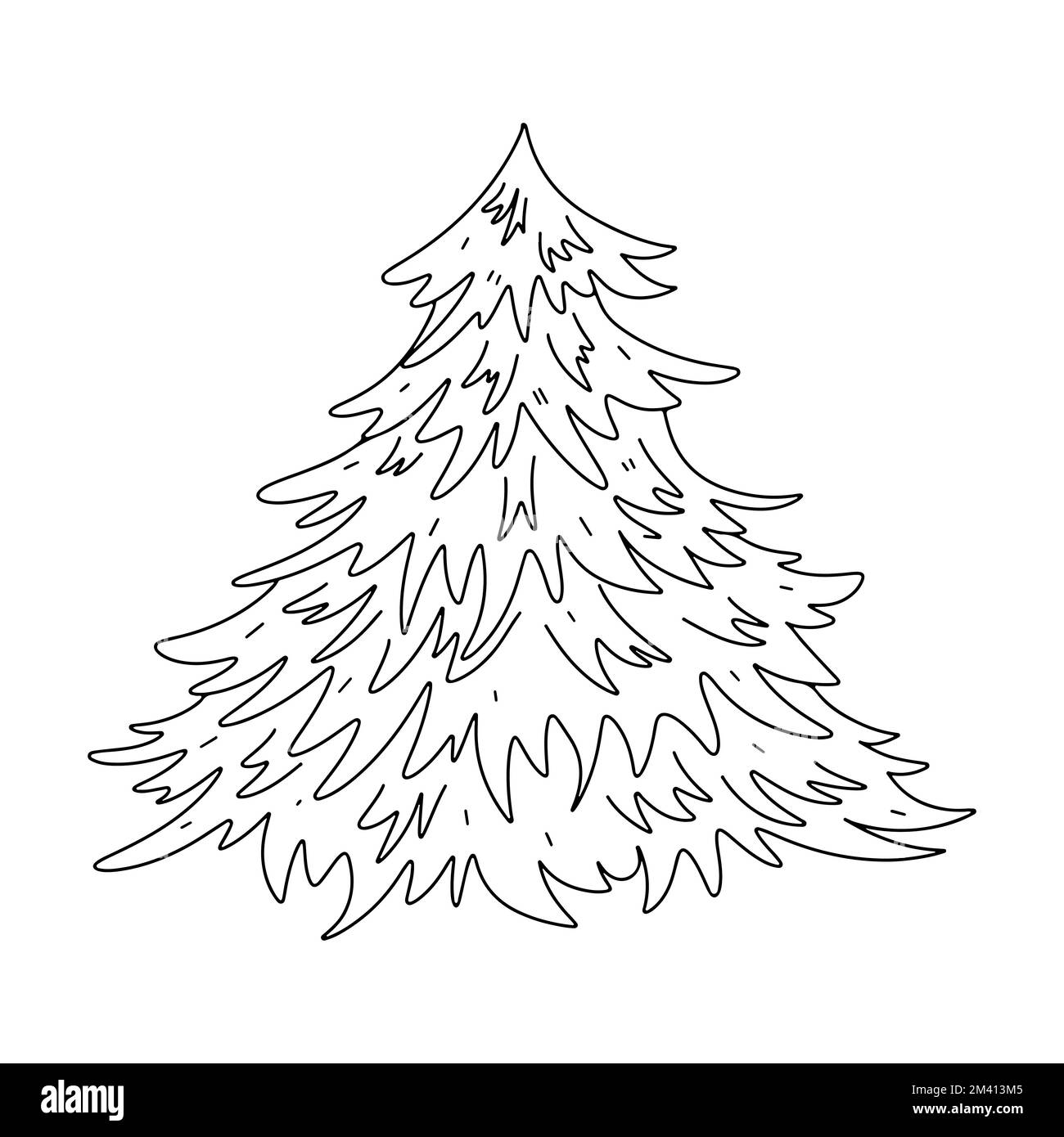 Tannenbaum im handgezeichneten Kritzelstil. Malseite für Kinder. Weihnachtsbaum-Vektordarstellung. Stock Vektor