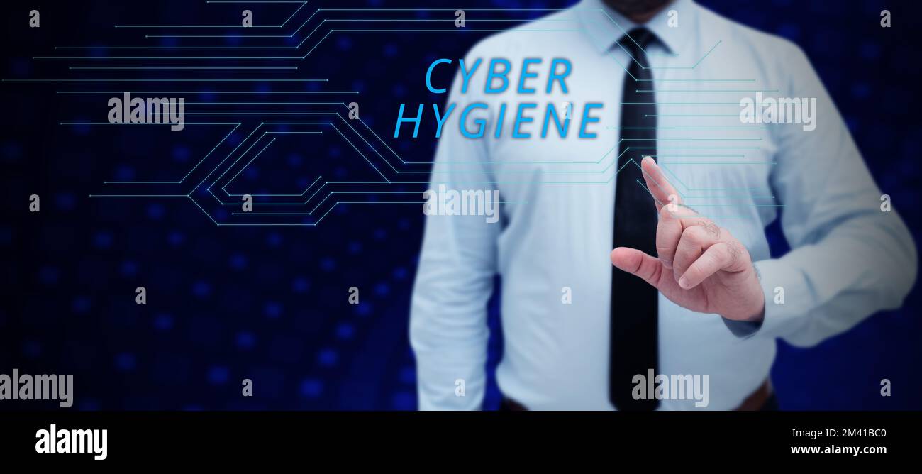 Schreiben Anzeigetext Cyber Hygiene. Ein Wort über Schritte, die Computerbenutzer Unternehmen, um ihre Cyber-Sicherheit zu verbessern Stockfoto