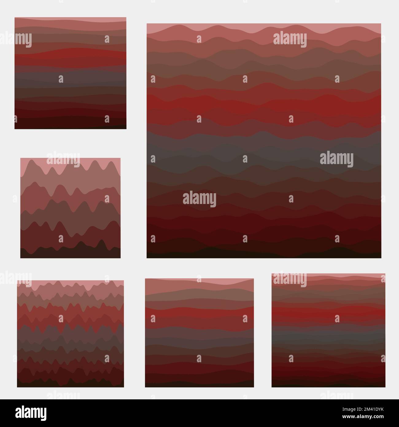 Abstrakte Hintergrundsammlung von Wellen. Kurven in dunkelrot-braunen Farben. Erstaunliche Vektorillustration. Stock Vektor