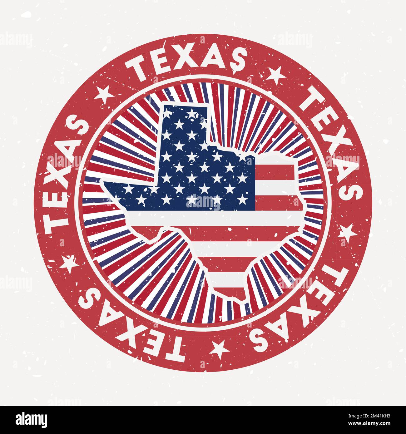 Texas runder Stempel. Logo des US-Bundesstaates mit Flagge. Vintage-Abzeichen mit kreisförmigem Text und Sternen, Vektorillustration. Stock Vektor