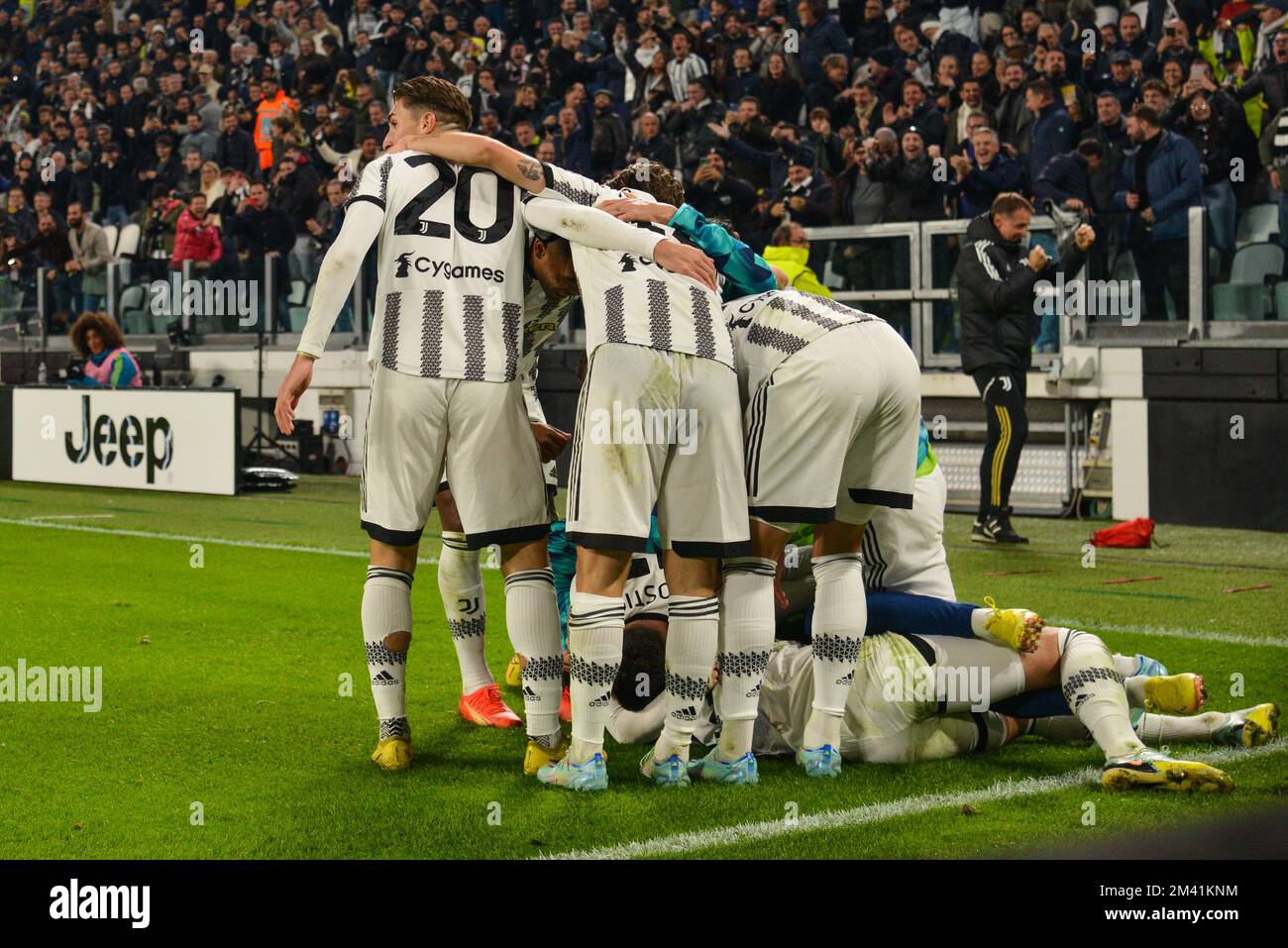 Juventus feiert am 6. November 2022 in Turin beim Fußballspiel der Serie A zwischen Juventus und Internazionale im Allianz Stadium ein Tor Stockfoto