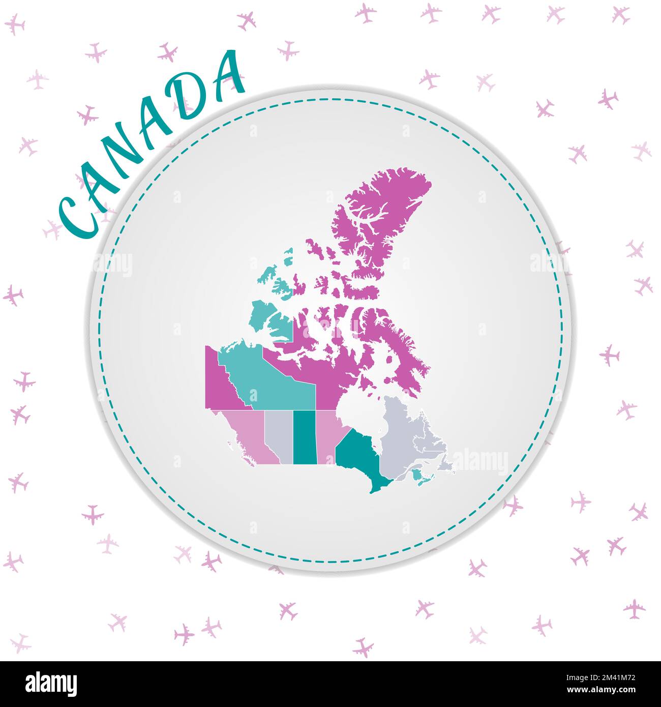 Kartendesign für Kanada. Landkarte mit Regionen in Smaragd-Amethyst-Farbpalette. Stock Vektor