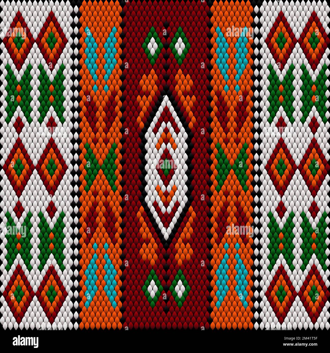 Ornament, Mosaik, ethnisch, Volksmuster. Er ist in hellen, saftigen, perfekt passenden Farben hergestellt. Stock Vektor