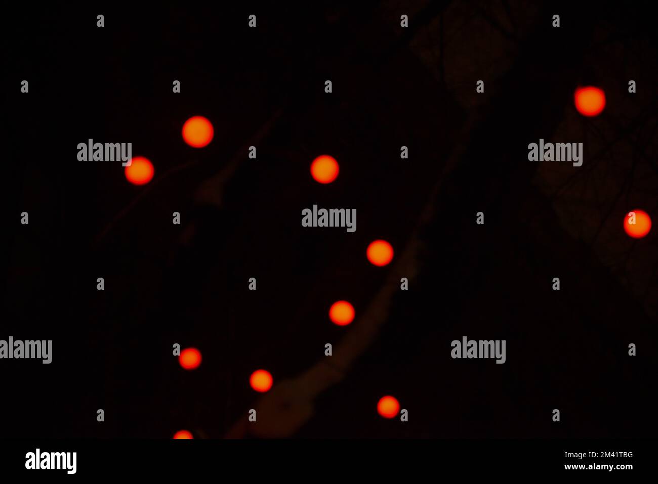 Rote Weihnachtslichter vor einem dunklen Himmel. Stockfoto