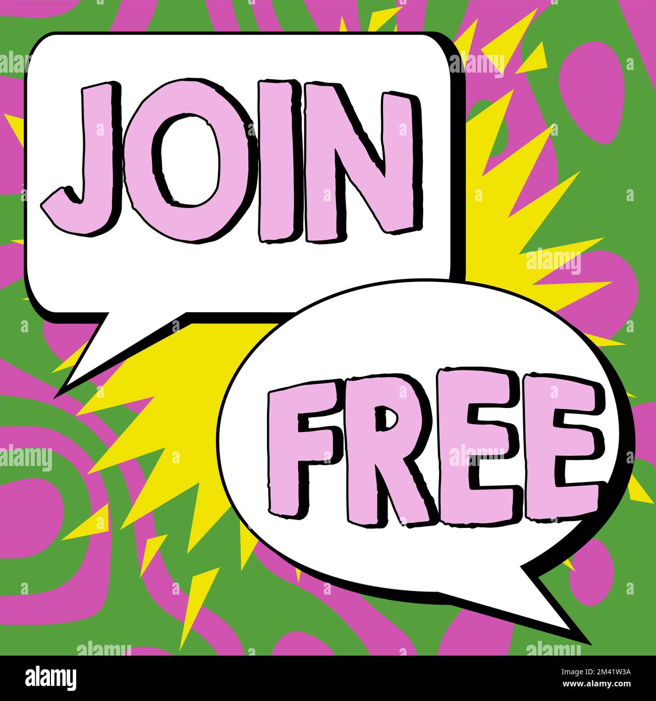 Schreiben Text anzeigen Join Free. Das Geschäft zeigt, wie man einer Gruppe oder Organisation beitritt Stockfoto