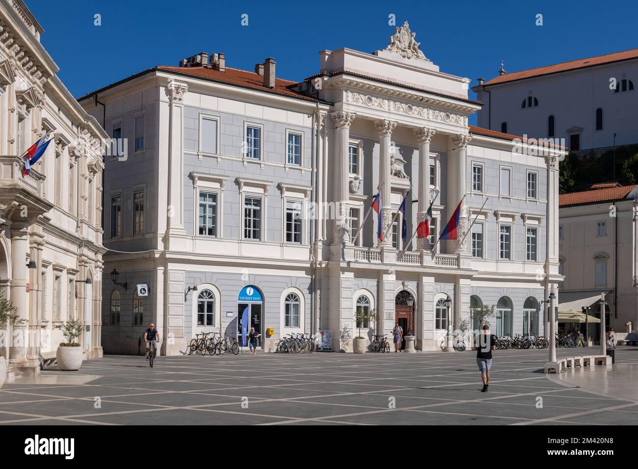 Piran, Slowenien, Rathaus Piran ab 1879, Neorenaissance-Architektur nach Plänen von Giovanni Righetti (1872-1901). Stockfoto