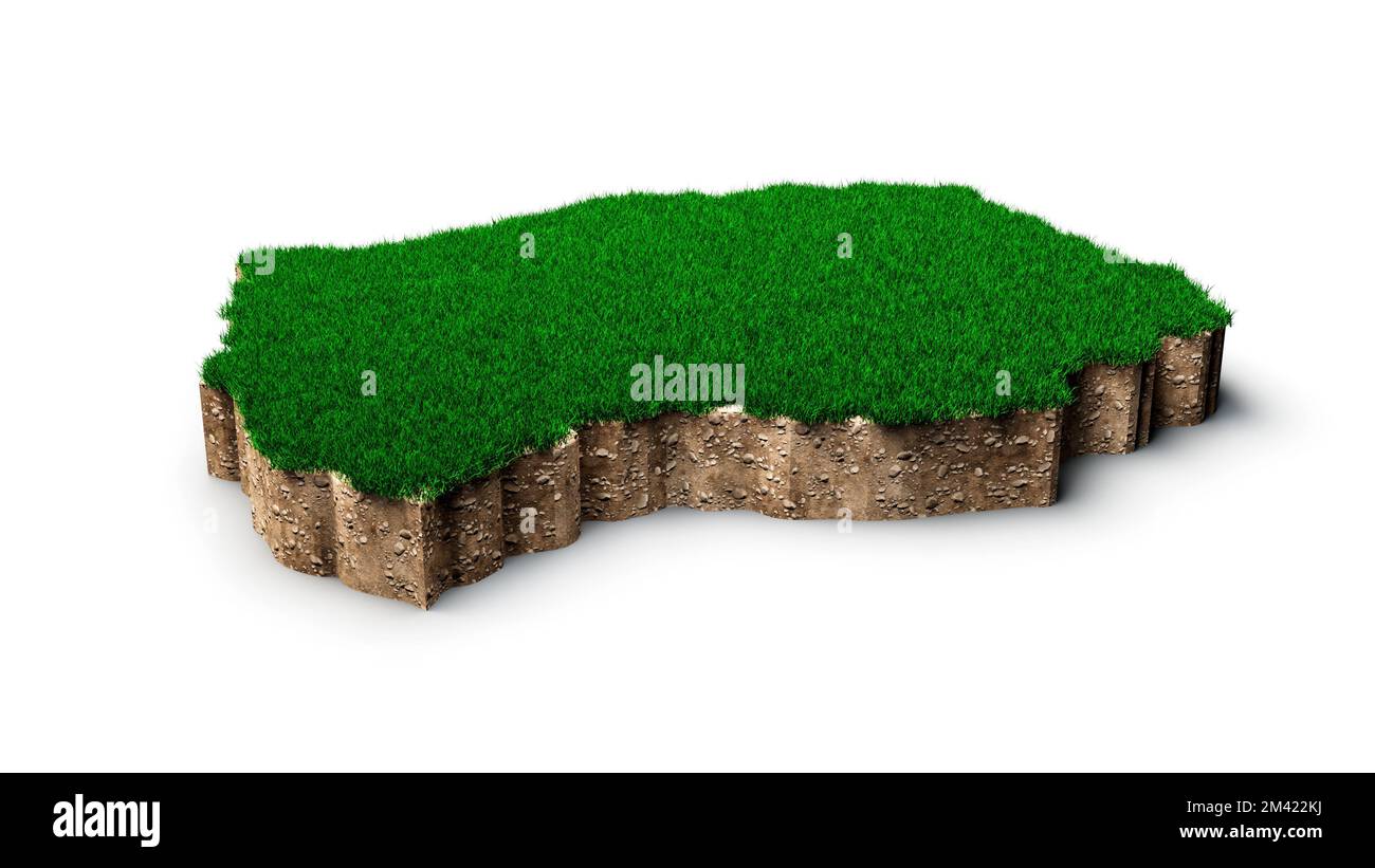 Eine 3D-Darstellung einer topographischen Karte von Lesotho, isoliert auf weißem Hintergrund Stockfoto