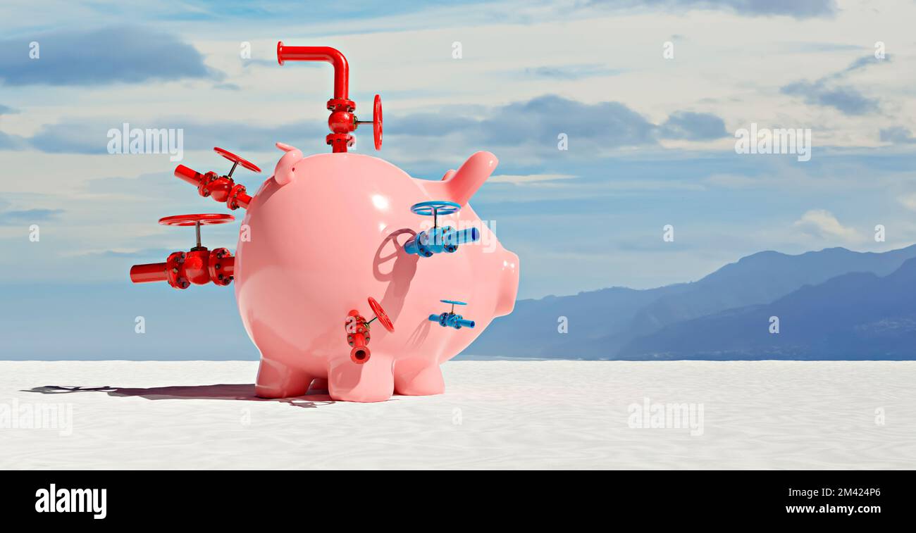 Symbolisches Bild für die Einsparung natürlicher Ressourcen und den Handel mit Fossilien, Abbildung 3D Stockfoto