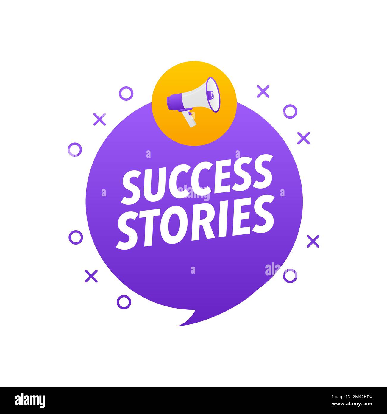 Erfolgsgeschichten Ankündigung Megaphone Label. Sprechblase des Lautsprechers. Stock Vektor