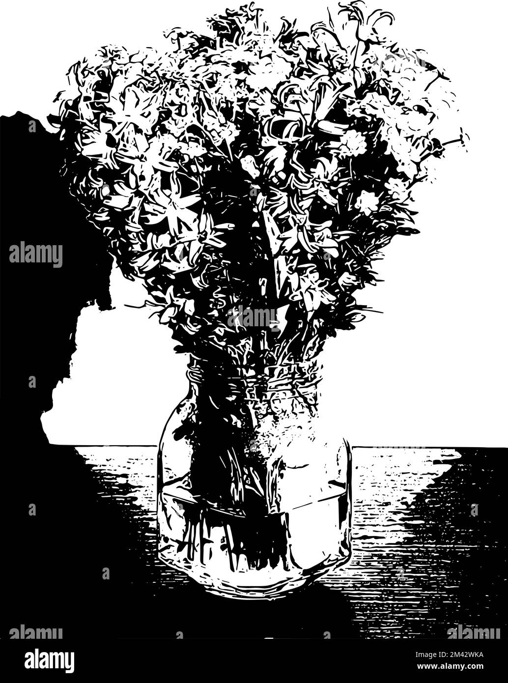 Schwarz-weiße Blume Nahaufnahme Vektorbild Stock Vektor
