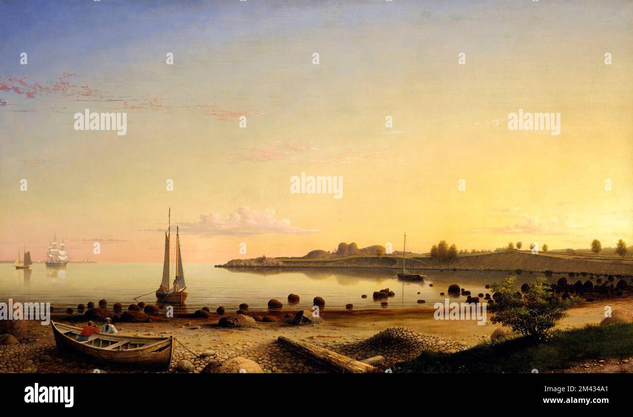 Stage Fort durch den Hafen von Gloucester an der Fitz Henry Lane (1804-1865), Öl auf Leinwand, 1862 Stockfoto