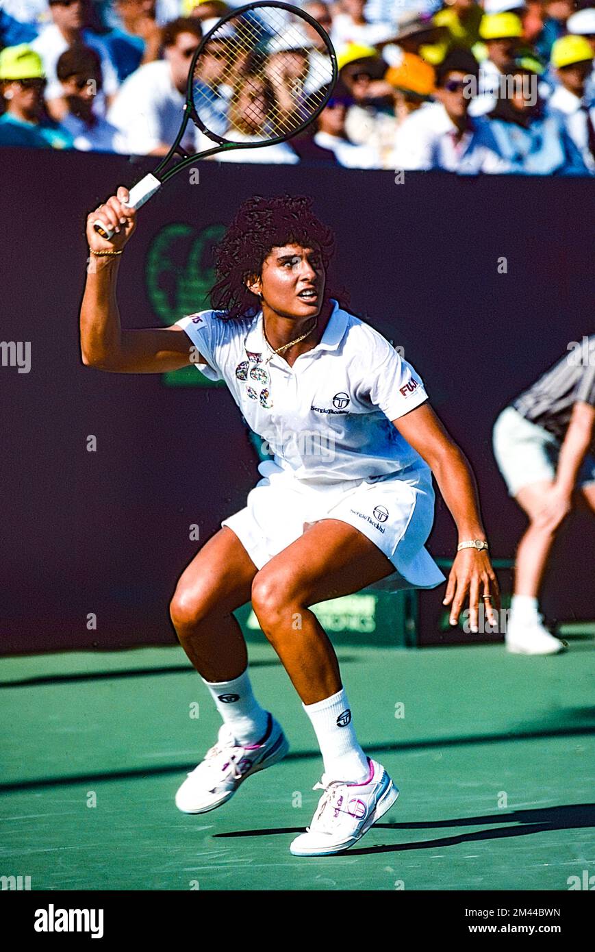 Gabriela Sabatini (ARG), Gewinnerin der Singles-Meisterschaft der Frauen beim usOpen Tennis 1990. Stockfoto