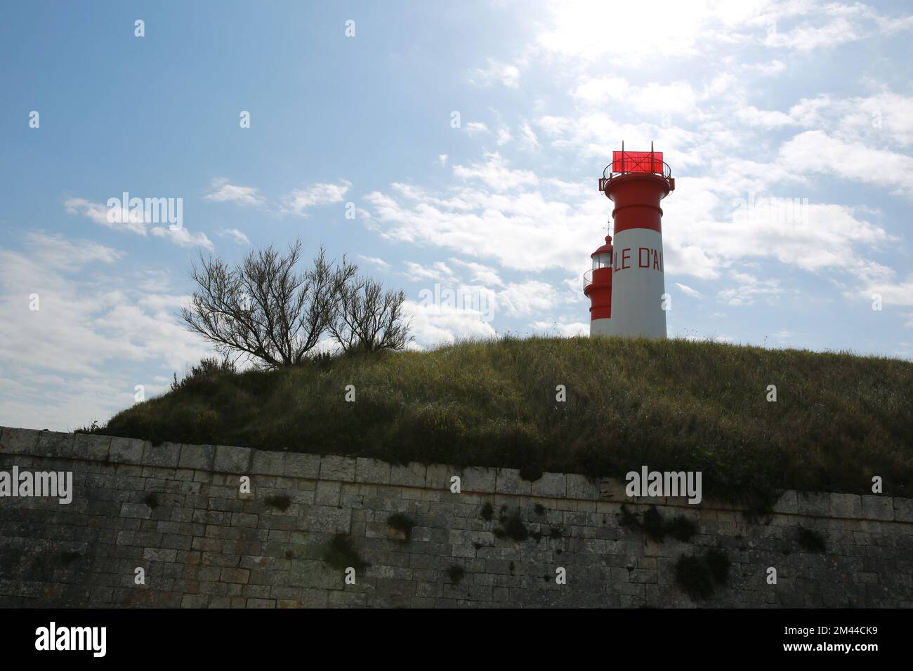 Die beiden Leuchttürme auf der Ile d'Aix, Charente-Maritime, Frankreich, Europa. Stockfoto
