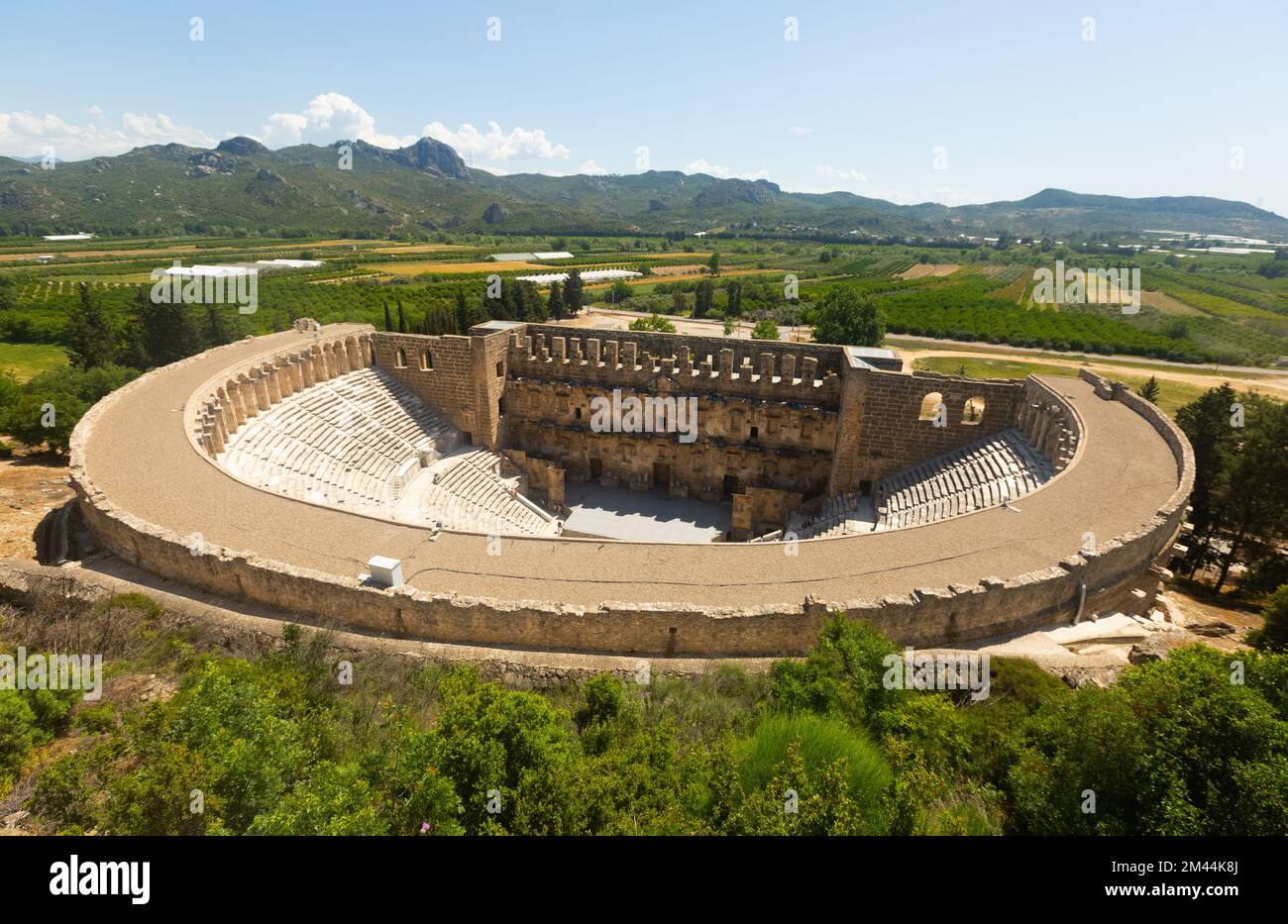 Altes Amphitheater Aspendos ein sonniger Sommertag. Antalya. Türkei Stockfoto