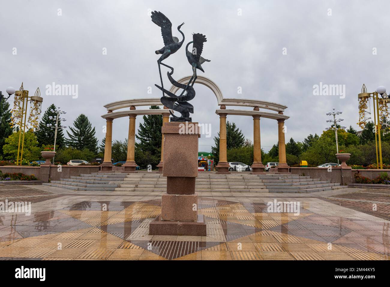 Promenade am Fluss Reka Bira, jüdische Oblast Birobizhan, Russland Stockfoto