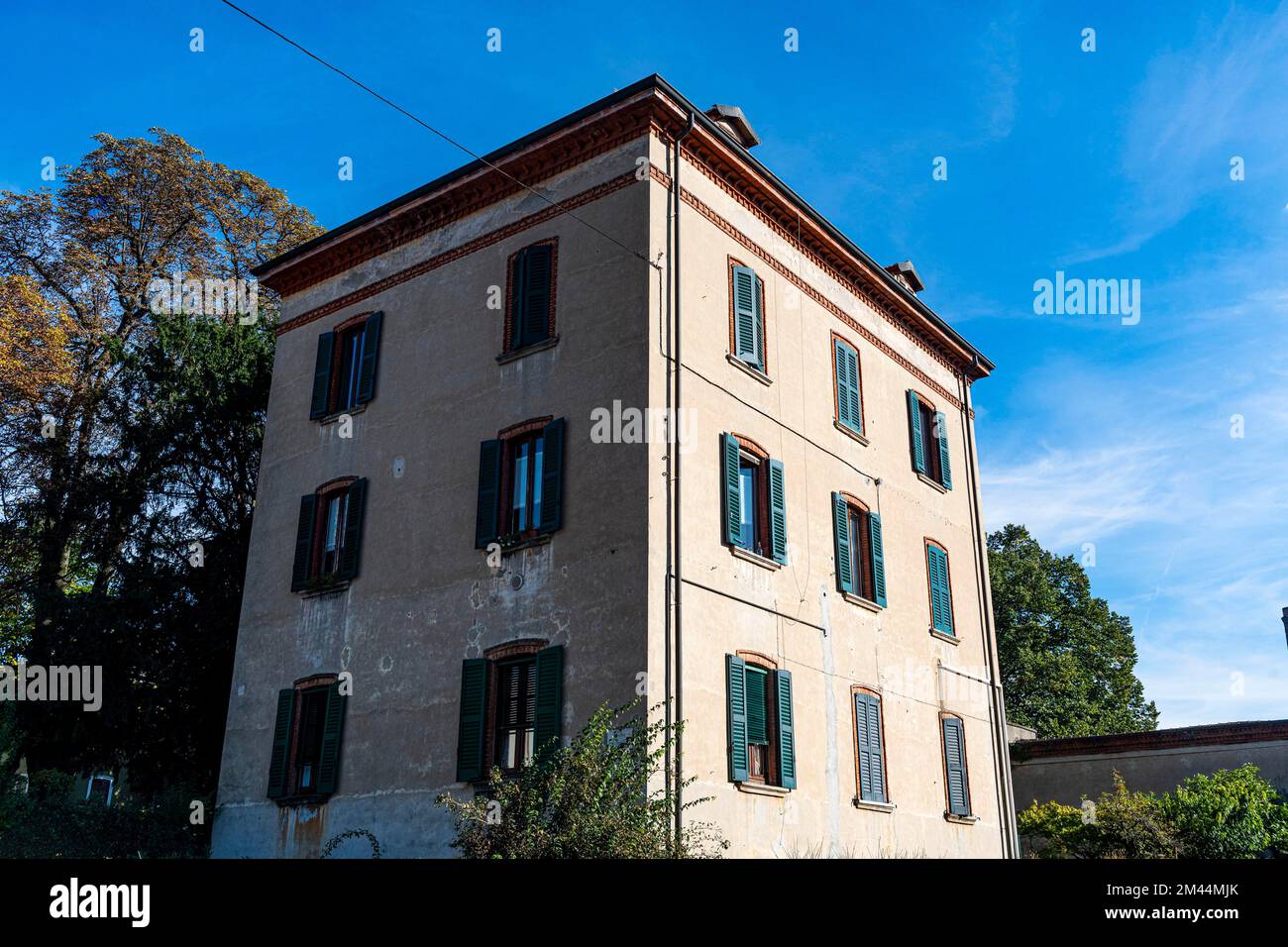 Wohnhäuser, UNESCO-Weltkulturerbe, „Firmenstadt“. Crespi dÂ Adda, Italien Stockfoto